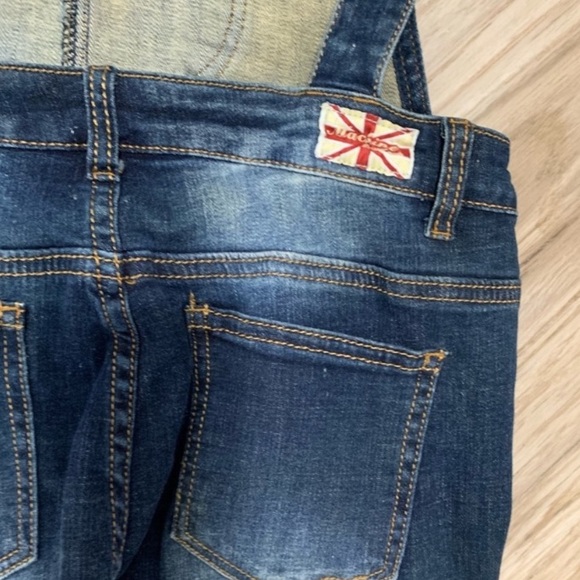 Machine Dark Wash Distressed Overalls Juniors Large - Picture 8 of 12